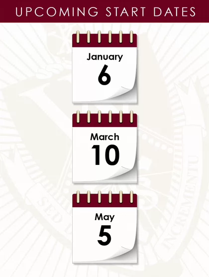 Graphic displaying Upcoming start dates: March 11, May 6 and July 1